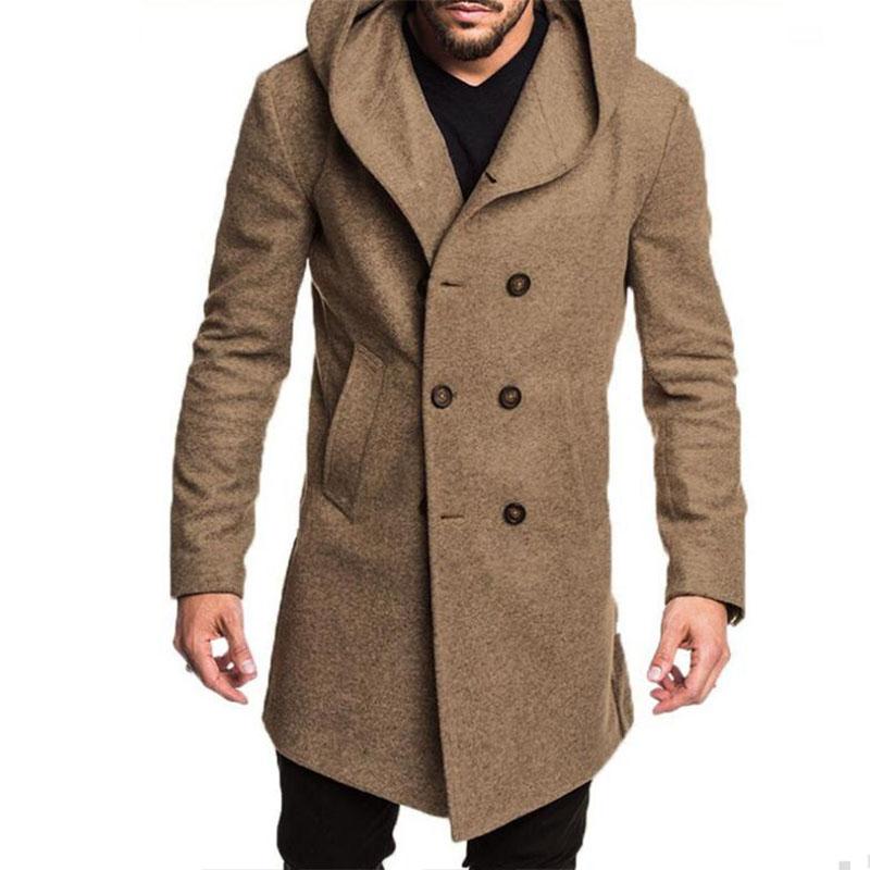 Men's Casual Hooded Double Breasted Coat