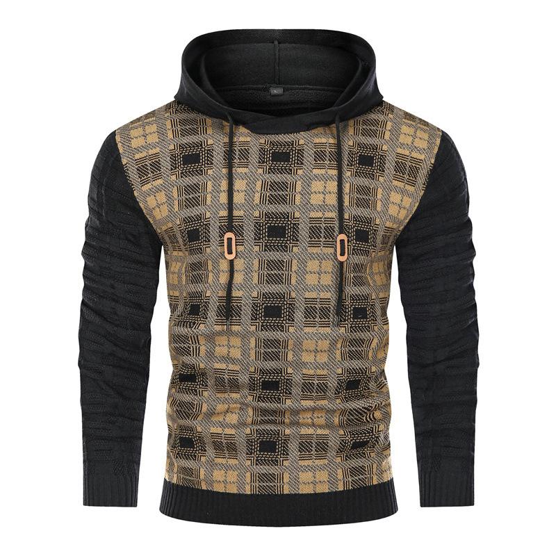 Men's Jacquard Pullover Knit Hooded Sweater