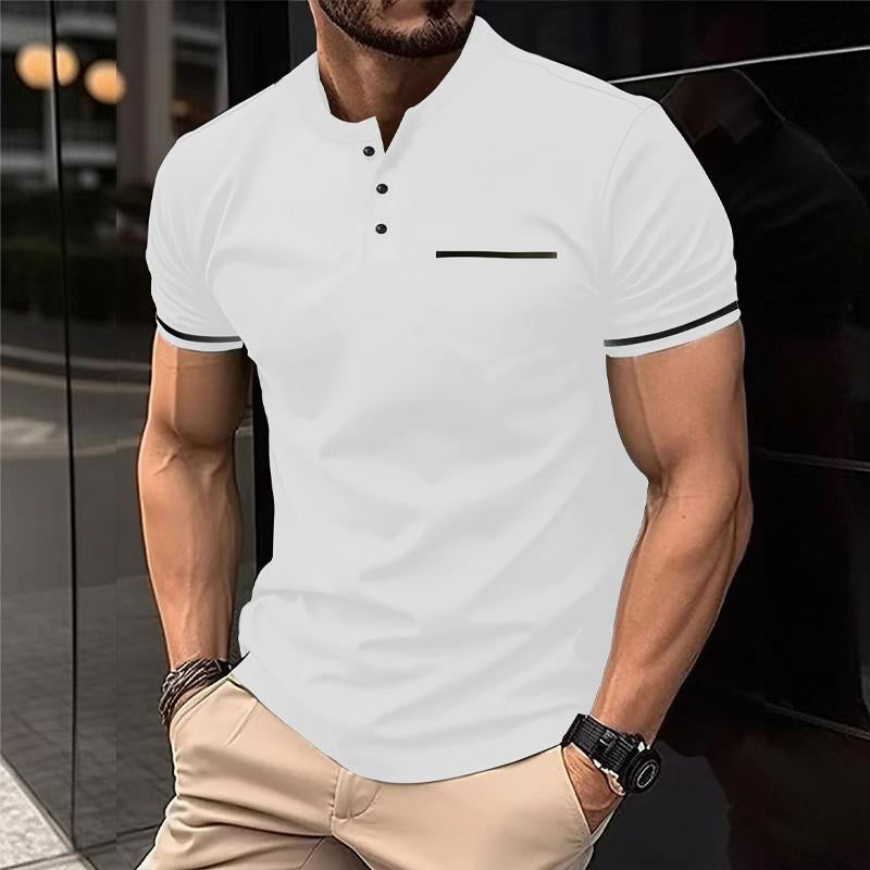 Men's Solid Button Henley Collar Short Sleeve T-Shirt