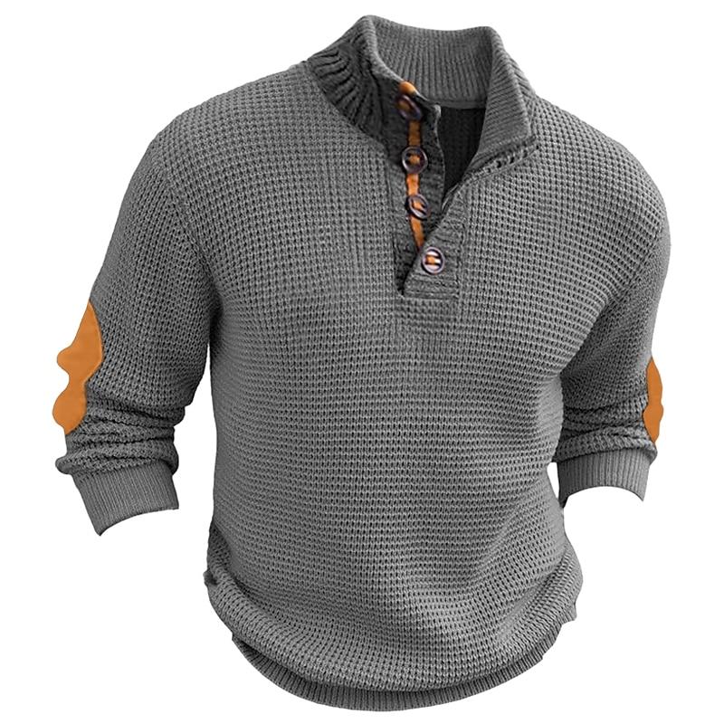 Men's Casual Colorblock Pullover Stand Collar Long Sleeve Sweater