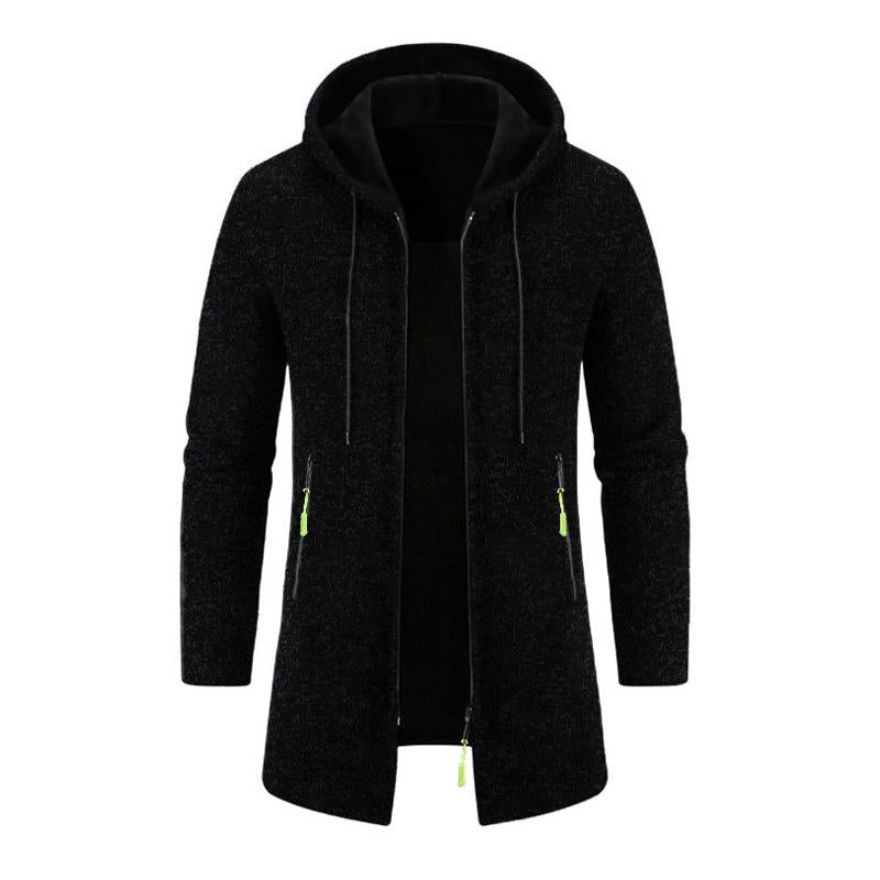 Men's Loose Hooded Zipper Mid-Length Coat