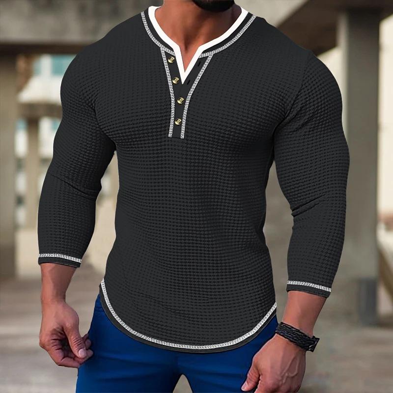 Men's Waffle Long Sleeve Casual Henley T-Shirt