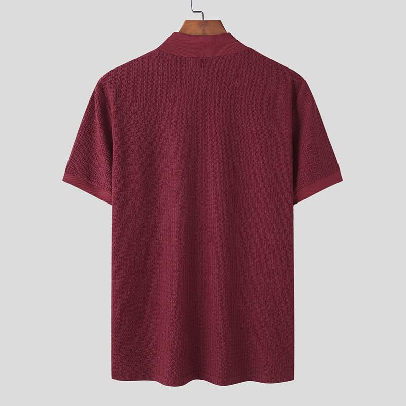 Men's Half Turtleneck Solid Color Tight Knitted Short-Sleeved T-Shirt