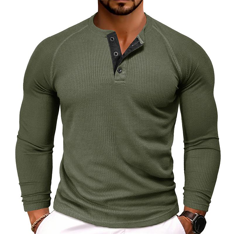 Men's Casual Round Neck Waffle Long Sleeve T-Shirt