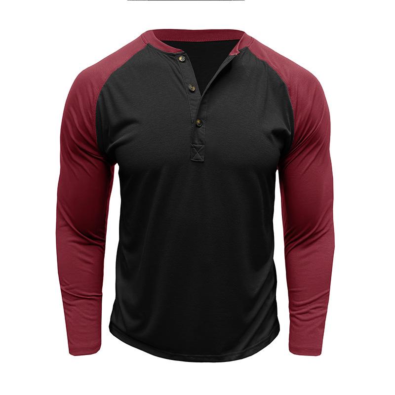 Men's Casual Colorblock Henley Collar Slim Fit Long Sleeve T-Shirt