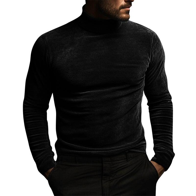 Men's Solid Color Long Sleeve Turtle Neck Tight T-Shirt 