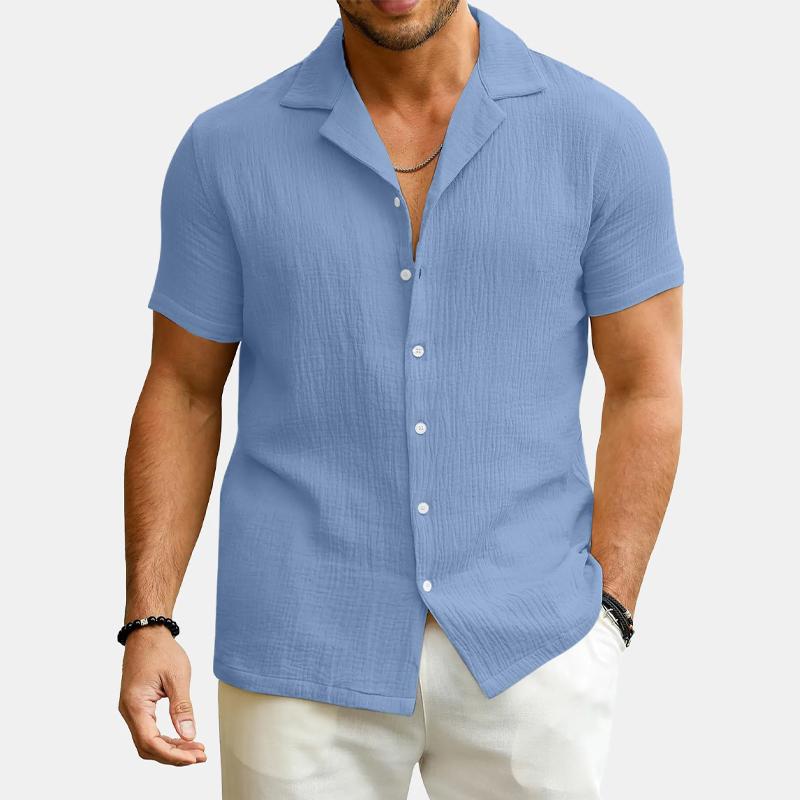 Men's Solid Color Lapel Short Sleeve Shirt