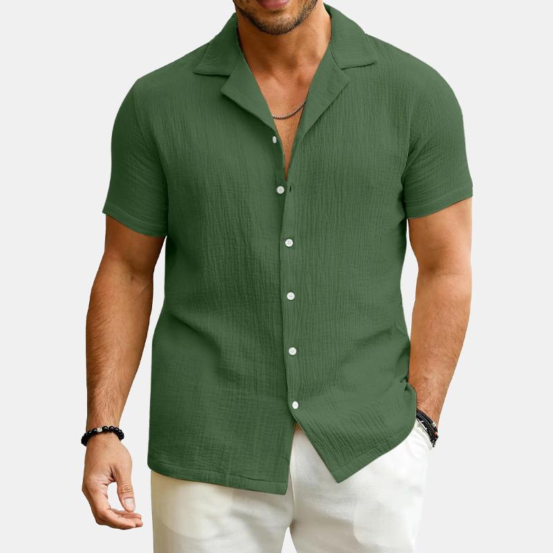 Men's Solid Color Lapel Short Sleeve Shirt