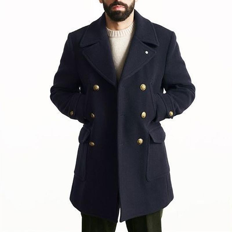 Men's Vintage Solid Color Woolen Lapel Coat