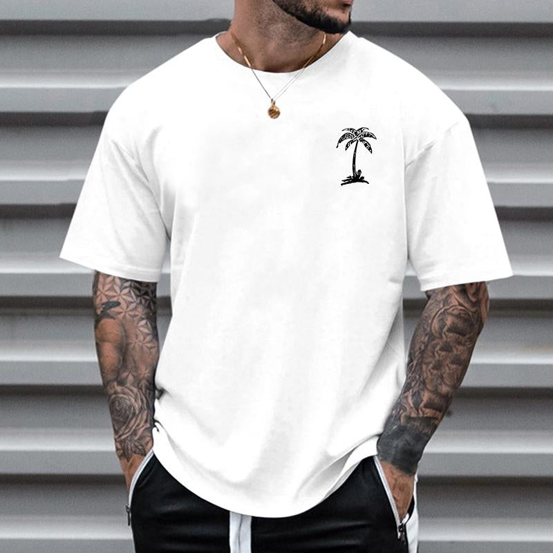 Men's Casual Coconut Tree Round Neck T-Shirt