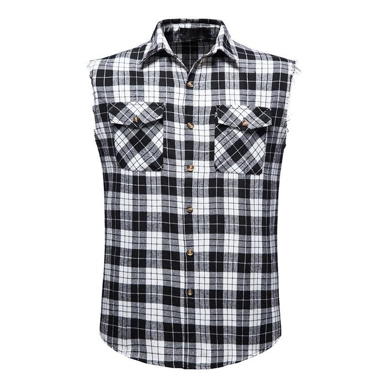 Men's Casual Flannel Plaid Sleeveless Shirt