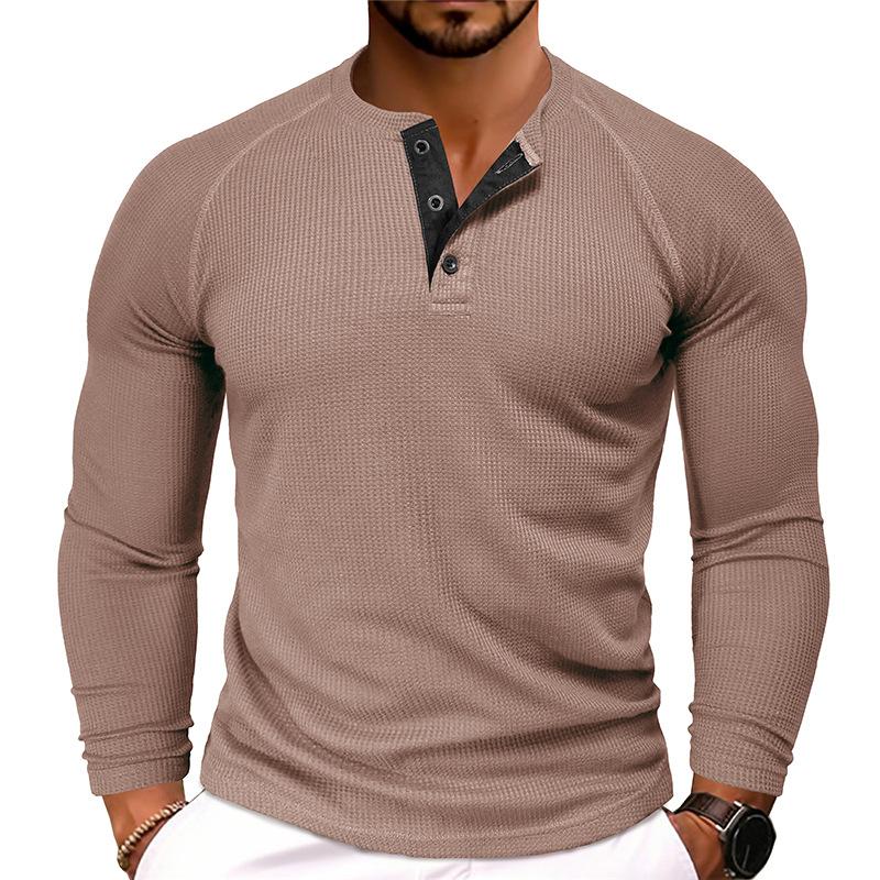 Men's Casual Round Neck Waffle Long Sleeve T-Shirt