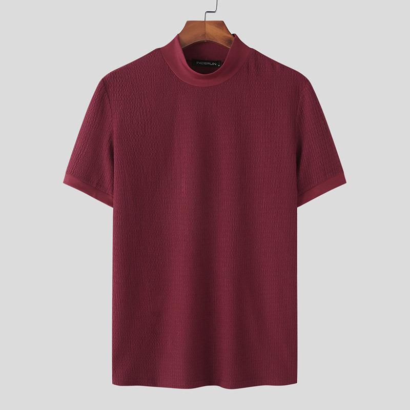 Men's Half Turtleneck Solid Color Tight Knitted Short-Sleeved T-Shirt