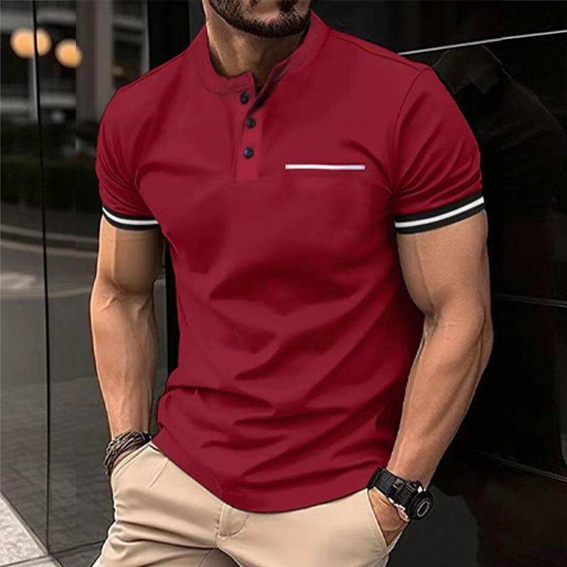 Men's Solid Button Henley Collar Short Sleeve T-Shirt