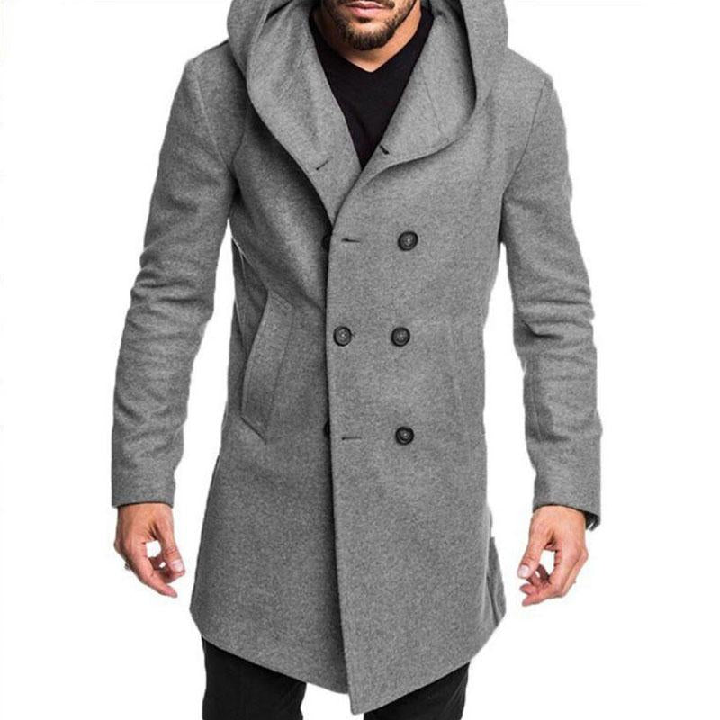 Men's Casual Hooded Double Breasted Coat