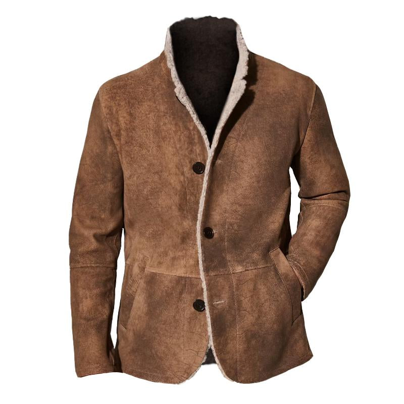 Men's Casual Suede and Fleece Stand Collar Coat