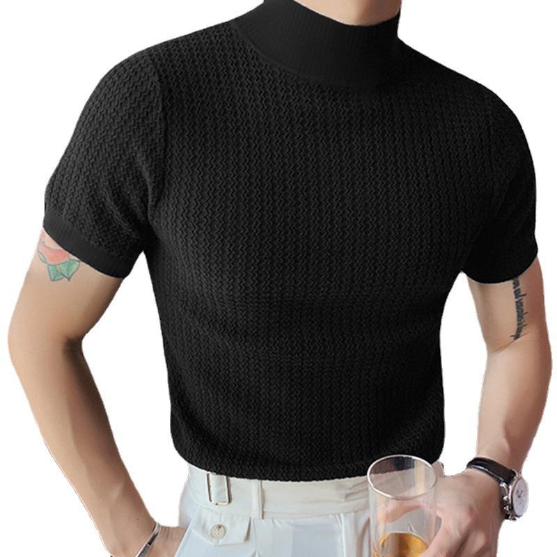 Men's Half Turtleneck Solid Color Tight Knitted Sh...