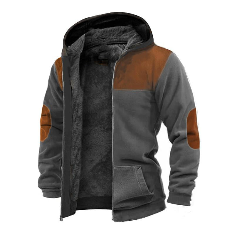 Men's Retro Casual Printed Hooded Fleece Coat