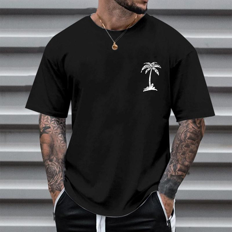 Men's Casual Coconut Tree Round Neck T-Shirt