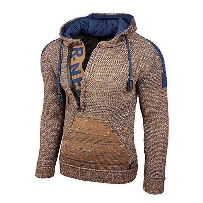 Men's Casual Hooded Long-Sleeved Pullover Knitted Hoodie