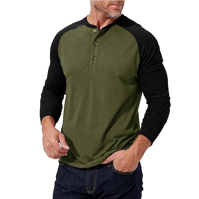 Men's Casual Colorblock Henley Collar Slim Fit Long Sleeve T-Shirt