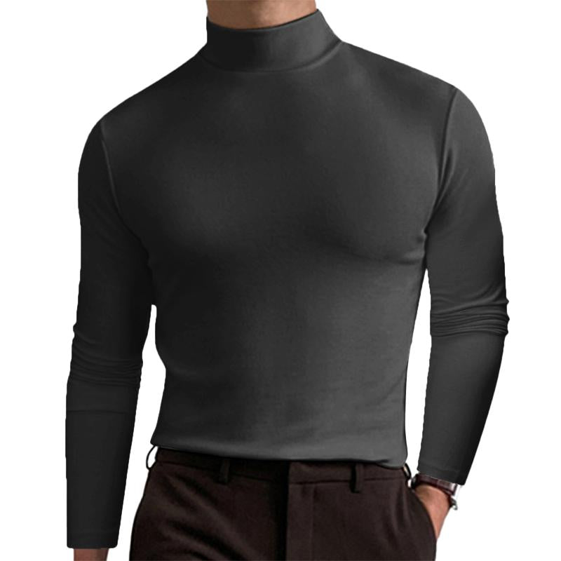 Men Casual Solid Color Fitted High Neck Long Sleev...