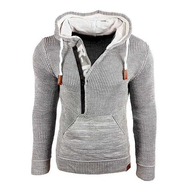 Men's Casual Hooded Long-Sleeved Pullover Knitted Hoodie