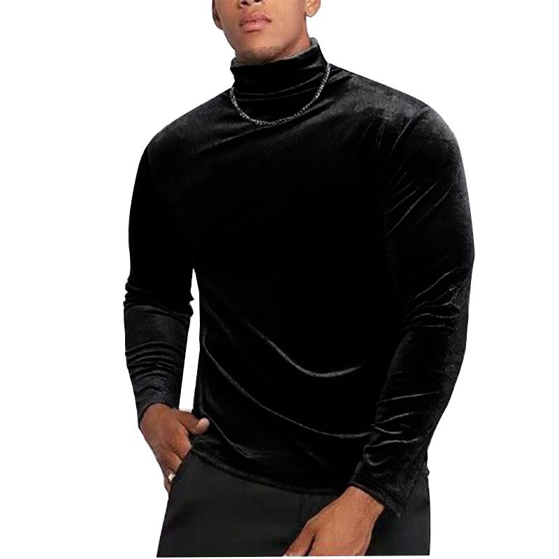 Men's Solid Color Long Sleeve Turtle Neck Tight T-Shirt 