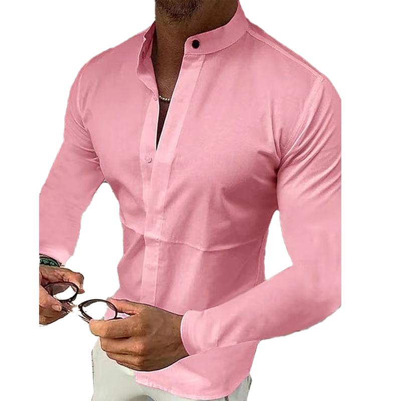 Men's Stand Collar Solid Color Long Sleeve Shirt