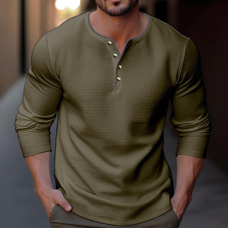 Men's Casual Solid Color Henley Collar Long Sleeve T-Shirt