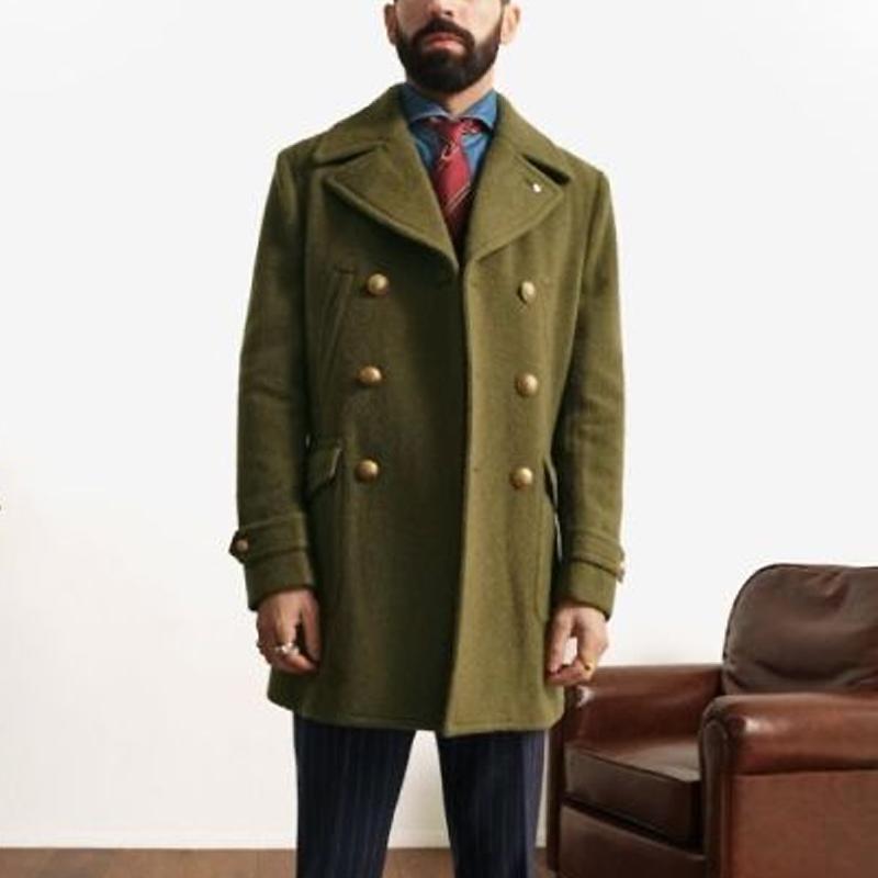 Men's Vintage Solid Color Woolen Lapel Coat