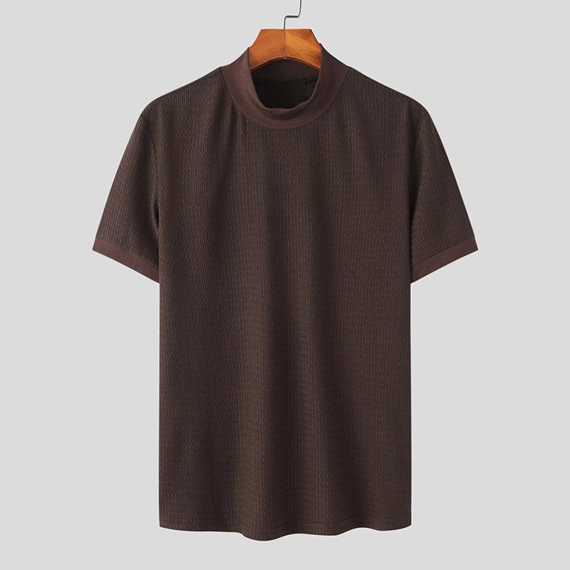 Men's Half Turtleneck Solid Color Tight Knitted Short-Sleeved T-Shirt