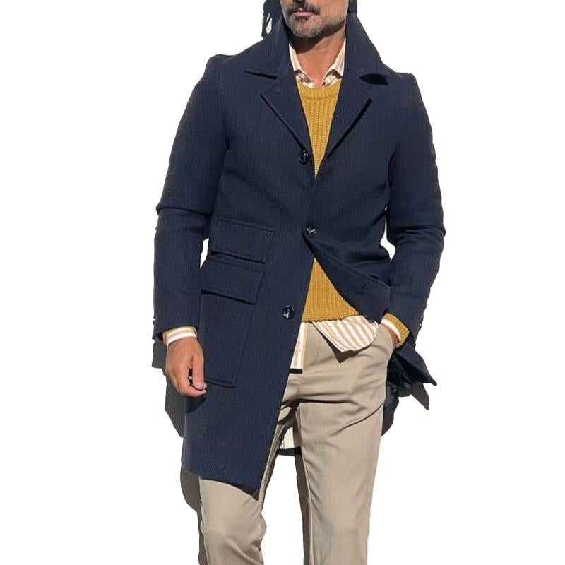 Men's Vintage Solid Color Single Breasted Trench C...