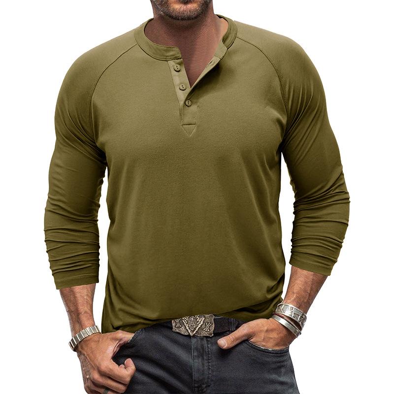 Men's Casual Solid Color Henley Collar Raglan Long Sleeve T-Shirt