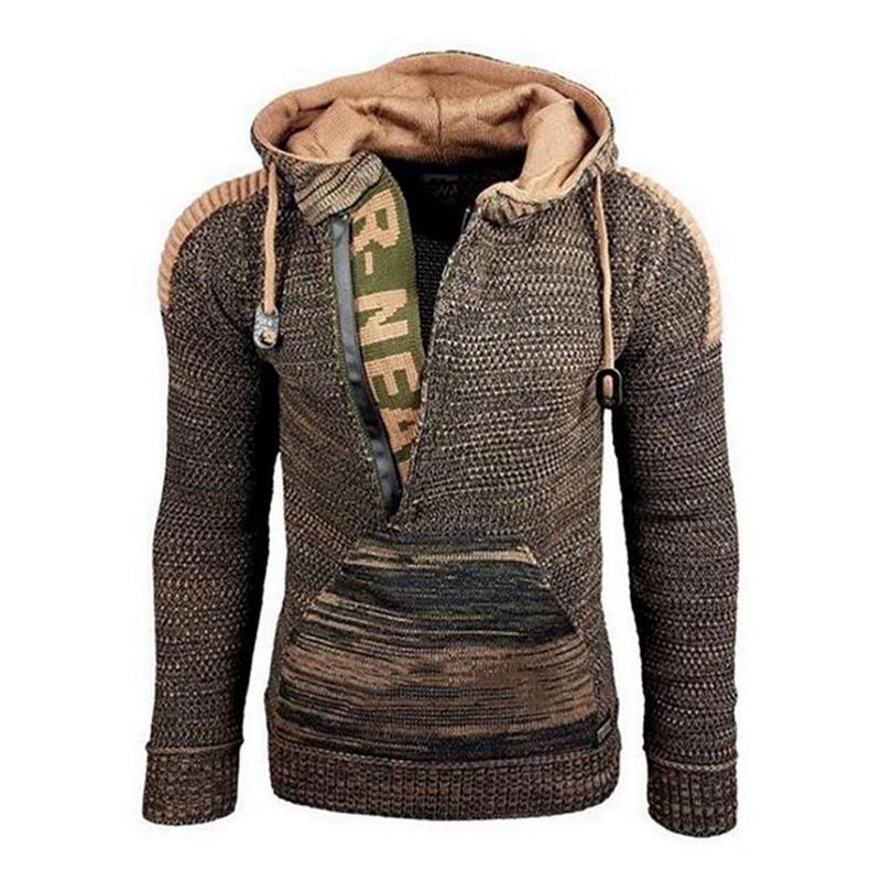 Men's Casual Hooded Long-Sleeved Pullover Knitted Hoodie