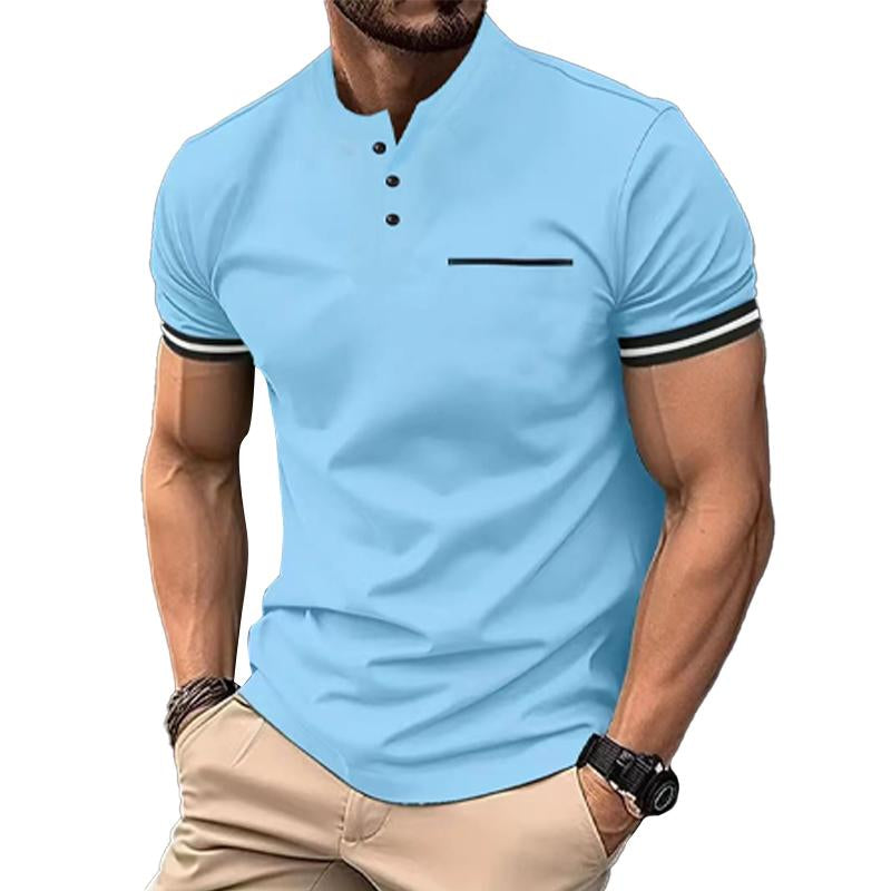 Men's Solid Button Henley Collar Short Sleeve T-Sh...