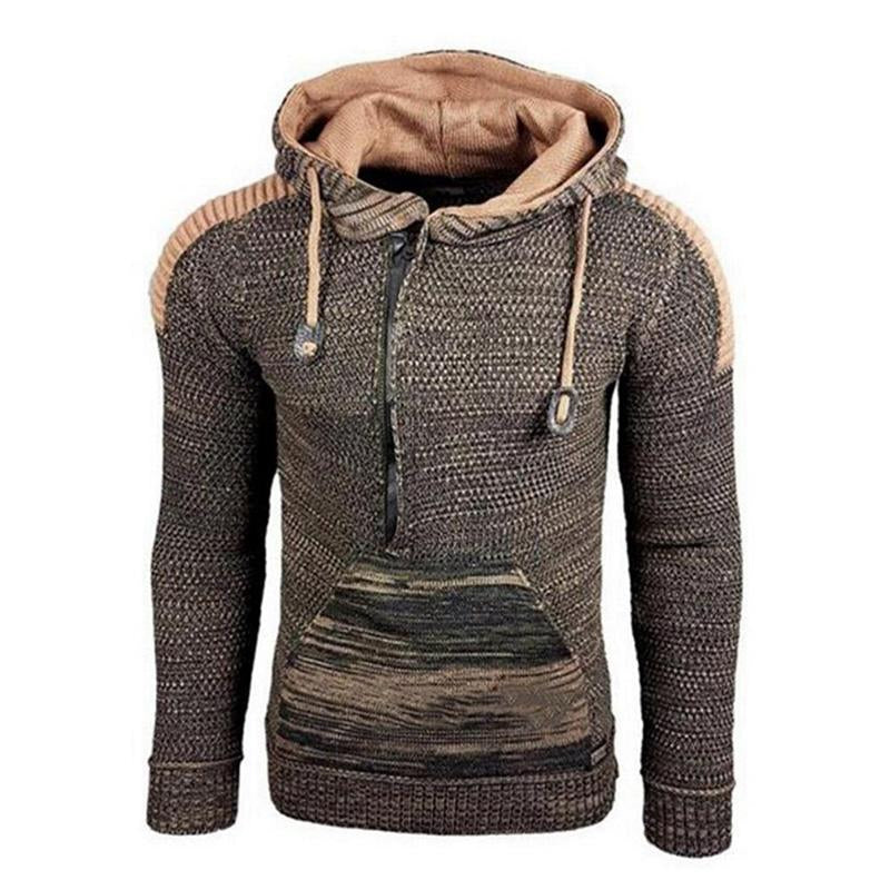 Men's Casual Hooded Long-Sleeved Pullover Knitted Hoodie