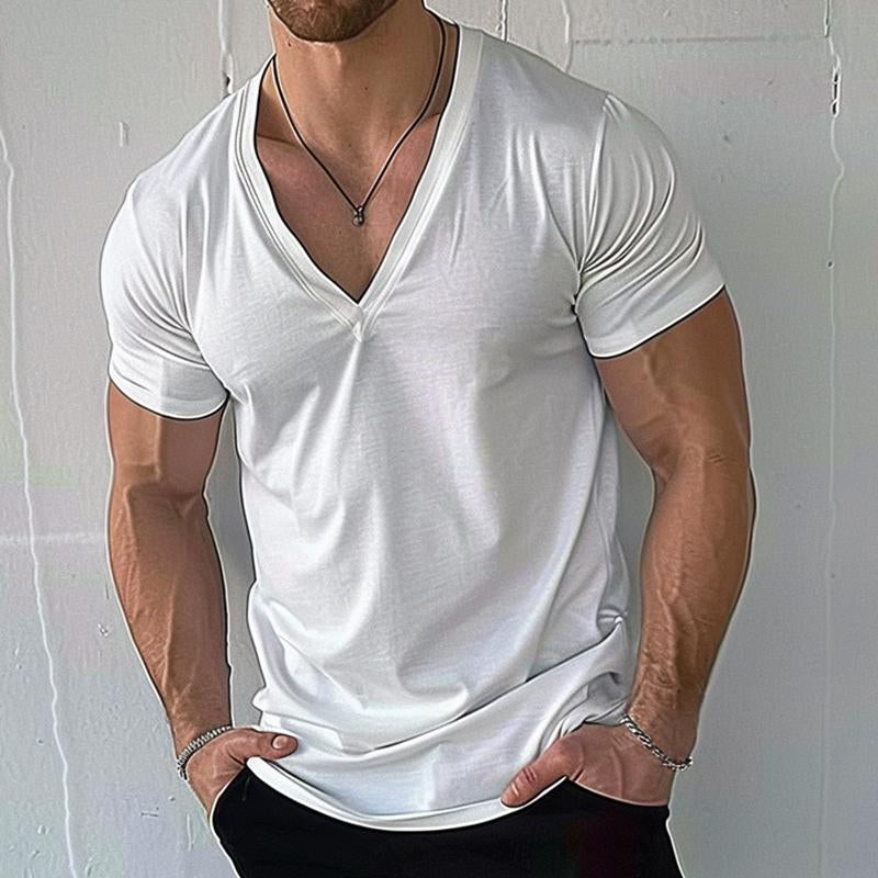 Men's Casual Cotton Blend V-Neck Short Sleeve T-Shirt