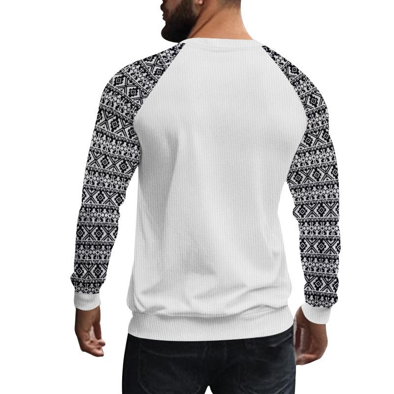 Men's Casual Waffle Print Patchwork Slim Fit Long Sleeve T-shirt