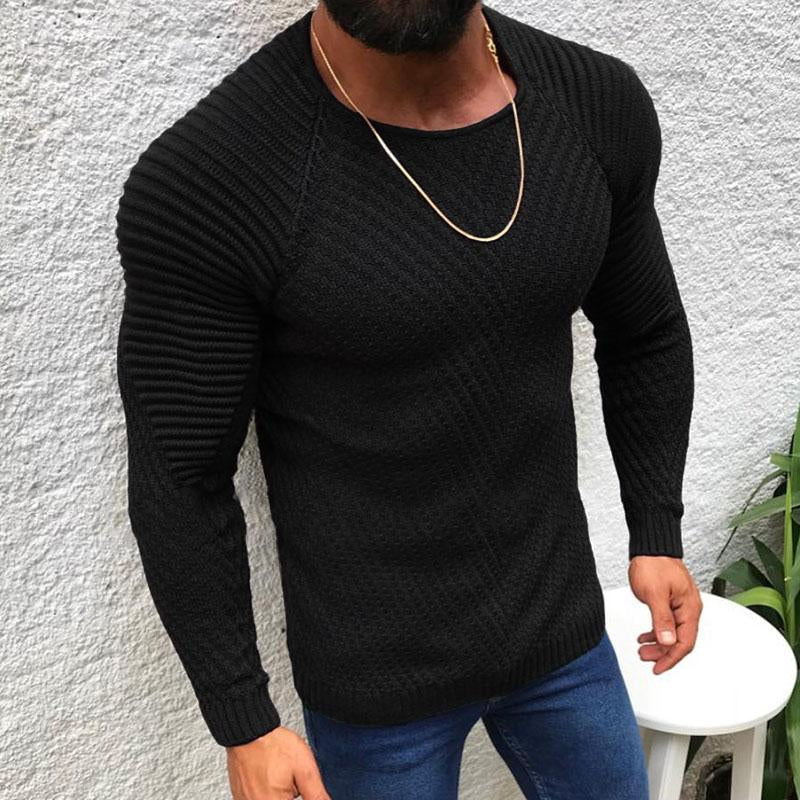 Men's Round Neck Slim Long Sleeve Pullover Knit Sweater