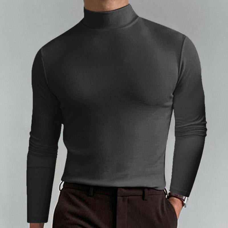 Men Casual Solid Color Fitted High Neck Long Sleeve T-Shirt