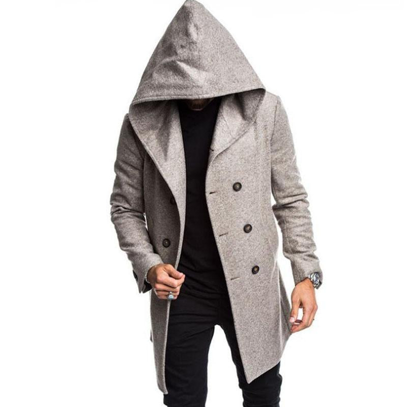 Men's Casual Hooded Double Breasted Coat