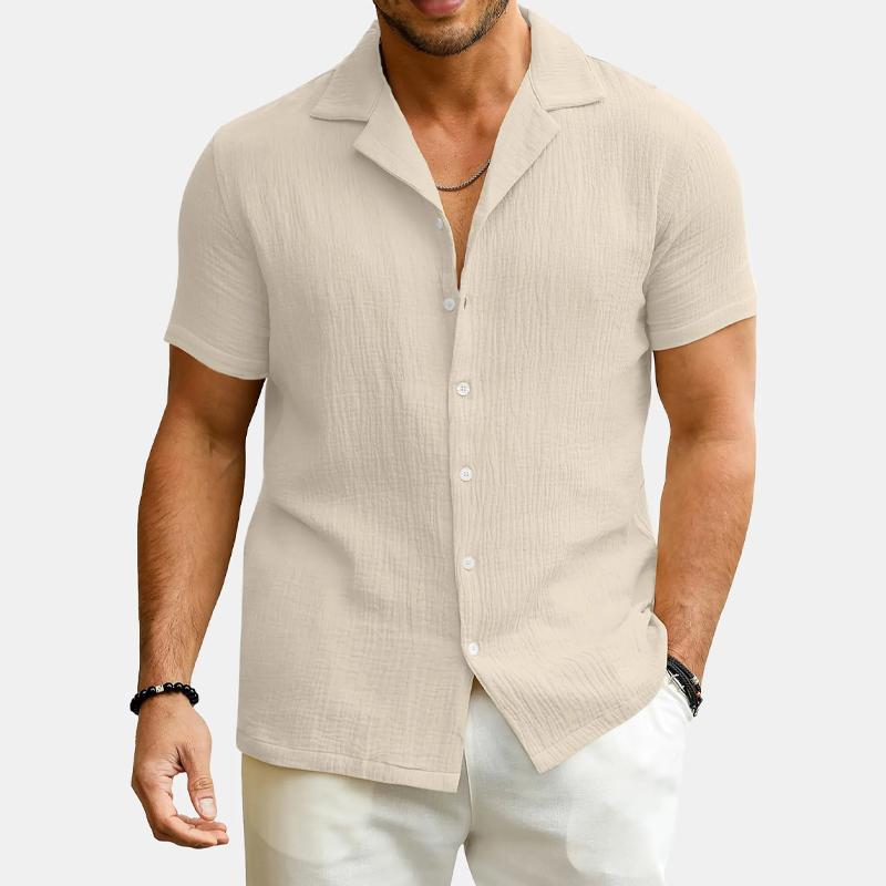 Men's Solid Color Lapel Short Sleeve Shirt