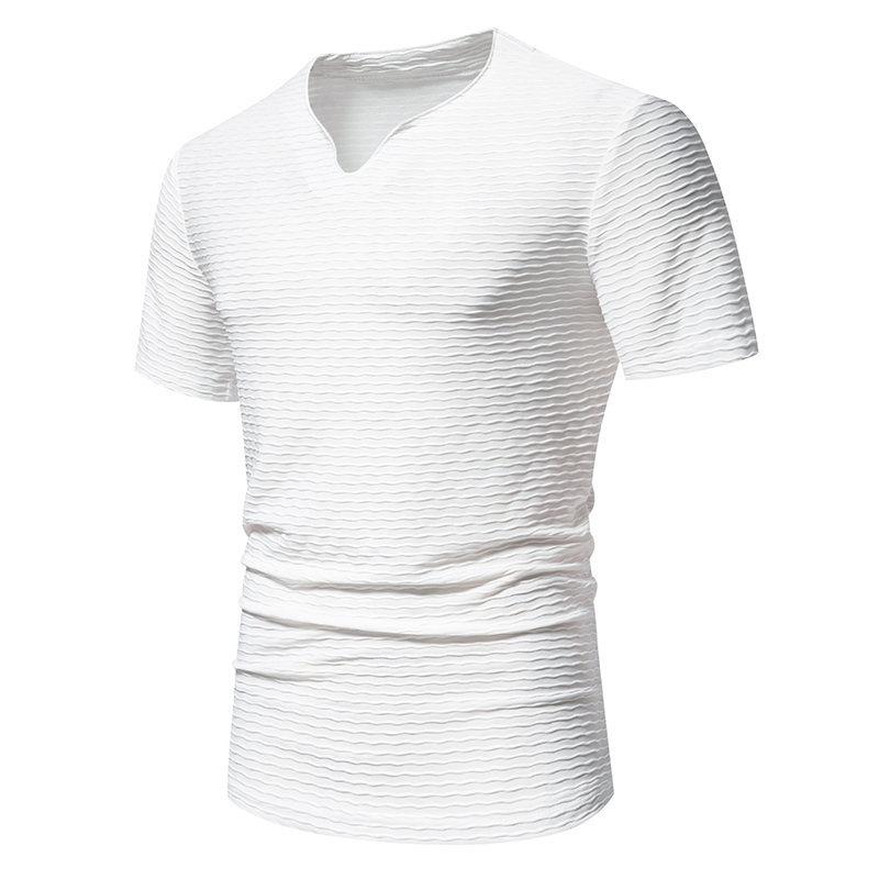 Men's Solid Striped Small V Neck Short Sleeve Casual T-shirt