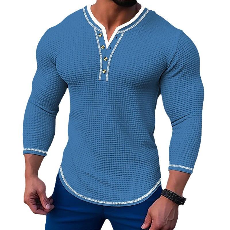 Men's Waffle Long Sleeve Casual Henley T-Shirt