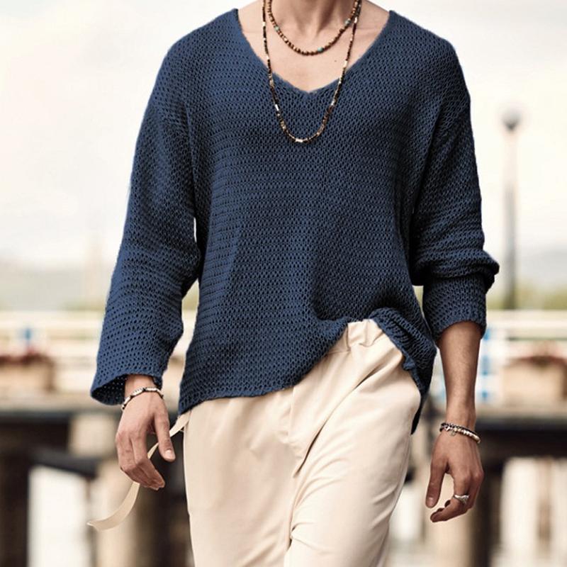 Men's Solid Color V-Neck Sweater Knitwear