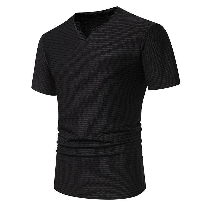 Men's Solid Striped Small V Neck Short Sleeve Casual T-shirt