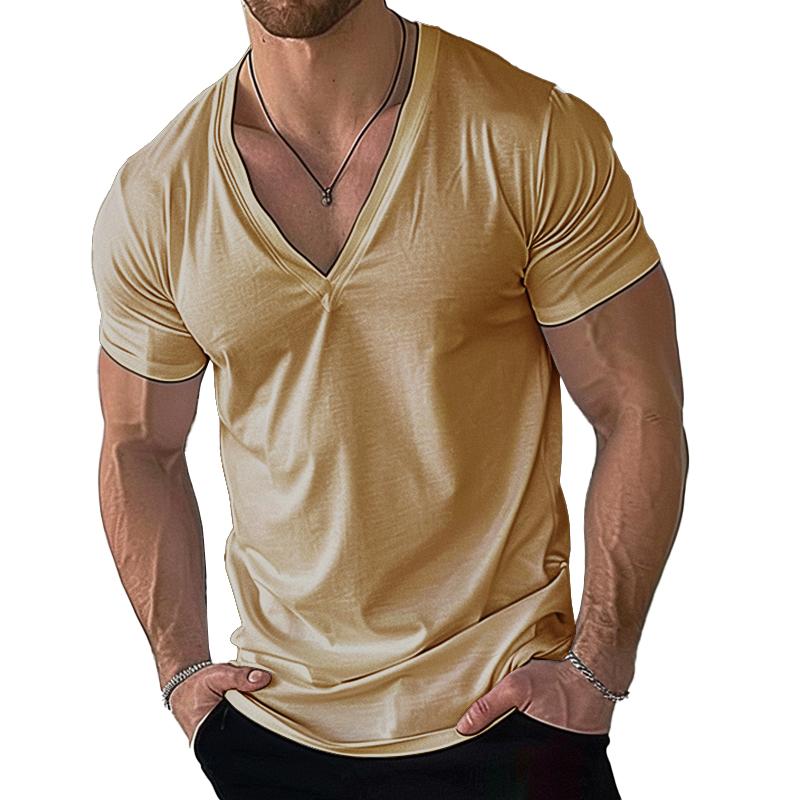 Men's Casual Cotton Blend V-Neck Short Sleeve T-Shirt