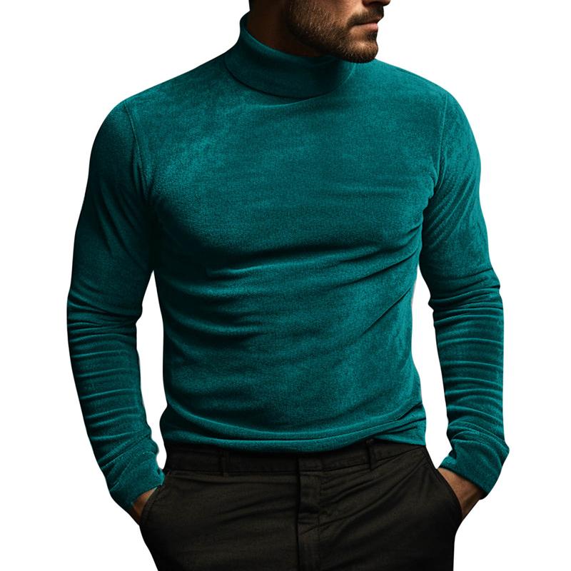 Men's Solid Color Long Sleeve Turtle Neck Tight T-...