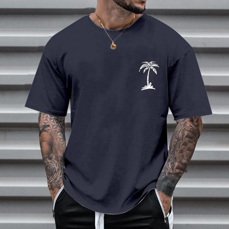 Men's Casual Coconut Tree Round Neck T-Shirt